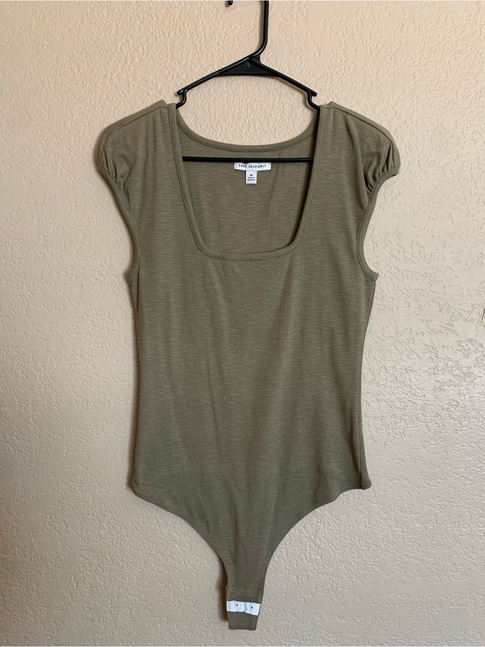 New Scoop Neck Olive Green Bodysuit with Cap Sleeves - Women